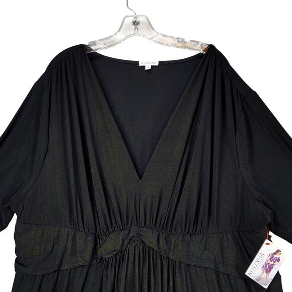 Kiyonna Midi Dress sz 4 Women Black Gold Metallic 3/4 Sleeve Stretch Ruched NEW - Picture 8 of 11